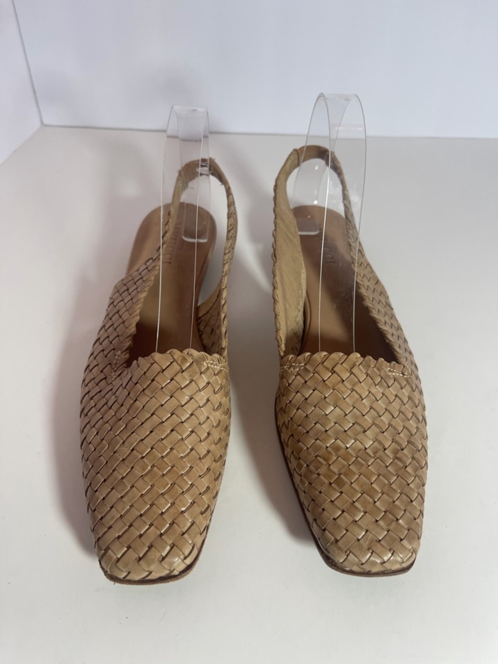 Sesto Meucci Italian Woven Leather Slingback Flats in Tan/Beige size 10 narrow